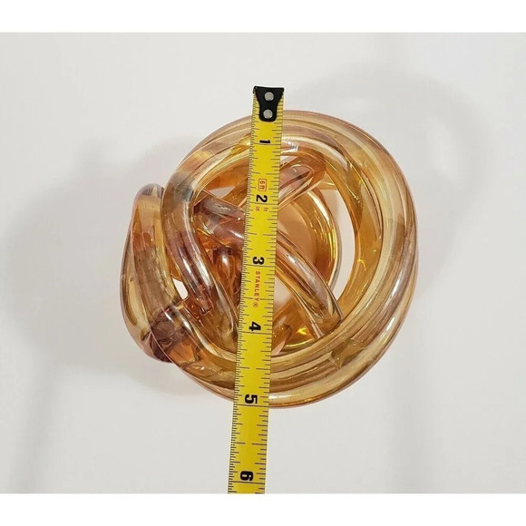 Amber Glasd Rope Knot Blown Art Glass Sculpture Decorative Display Paperweight - Picture 7 of 8